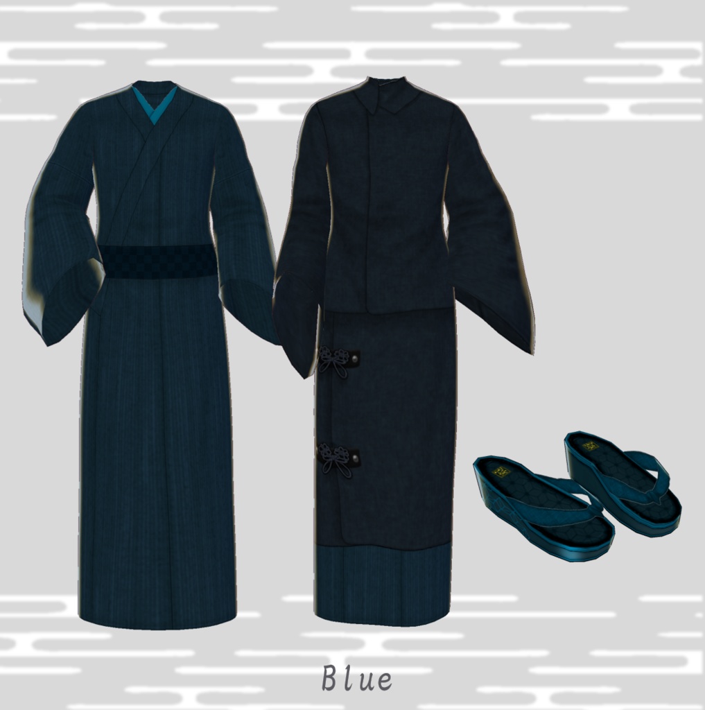 β版 (v0.14.0) VRoid用【メンズ 着物セット-幽寂閑雅-】6色