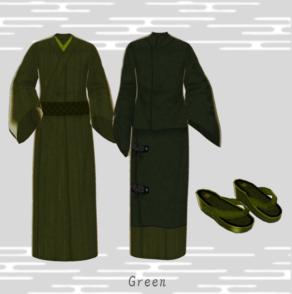 β版 (v0.14.0) VRoid用【メンズ 着物セット-幽寂閑雅-】6色