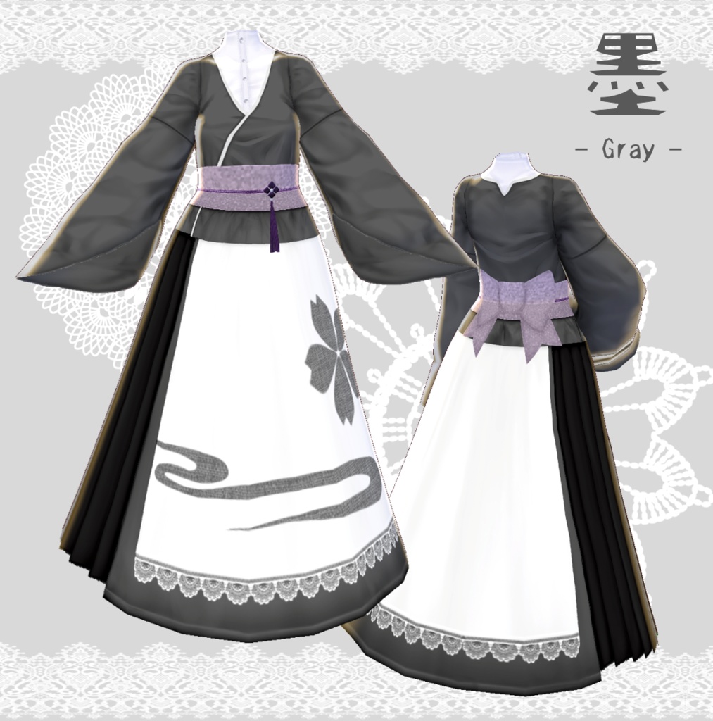 β版 (v0.14.0) VRoid用【ガーリーなKIMONOワンピース&ノーカラーシャツ】7色