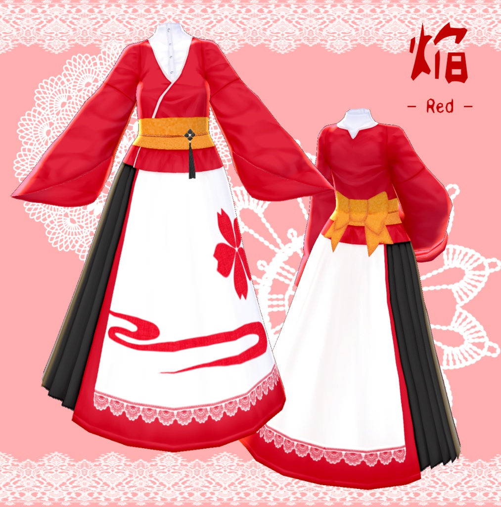 β版 (v0.14.0) VRoid用【ガーリーなKIMONOワンピース&ノーカラーシャツ】7色