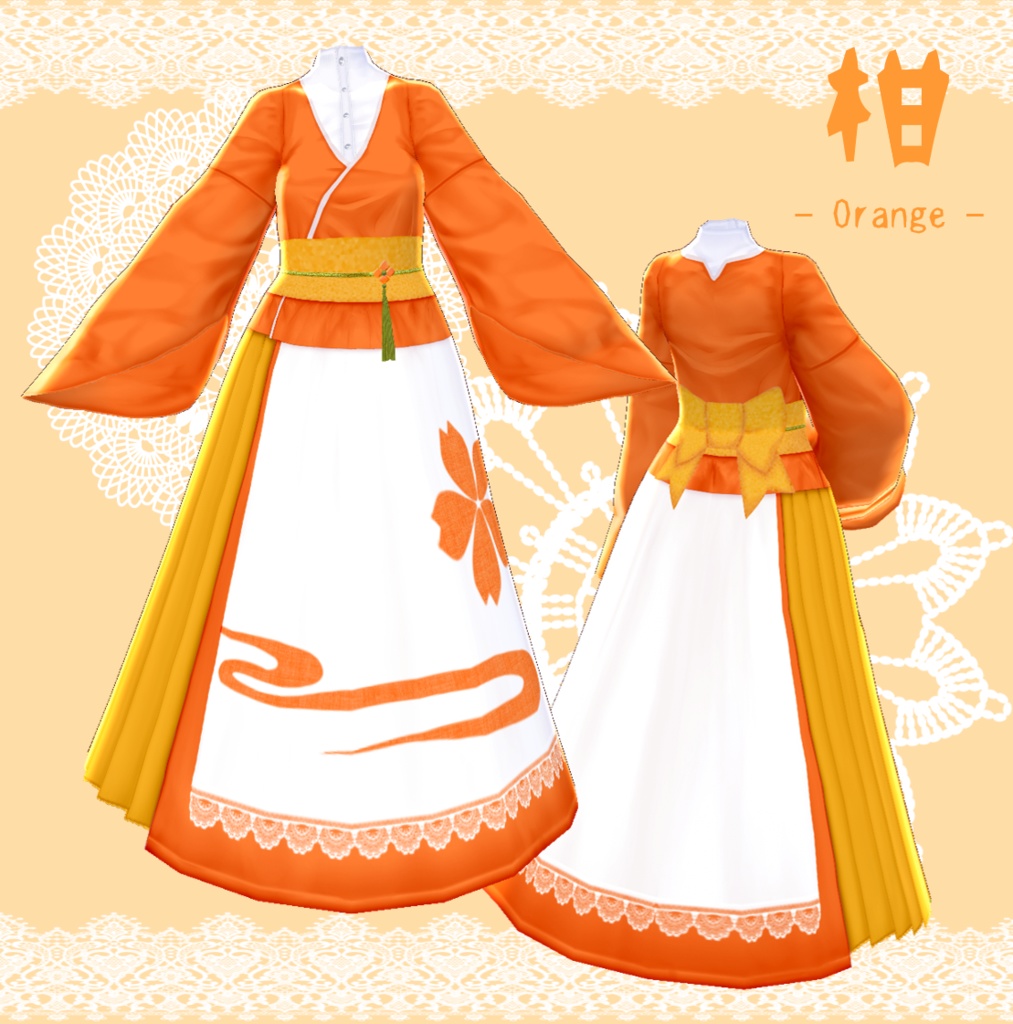 β版 (v0.14.0) VRoid用【ガーリーなKIMONOワンピース&ノーカラーシャツ】7色