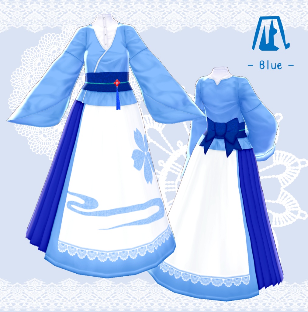 β版 (v0.14.0) VRoid用【ガーリーなKIMONOワンピース&ノーカラーシャツ】7色