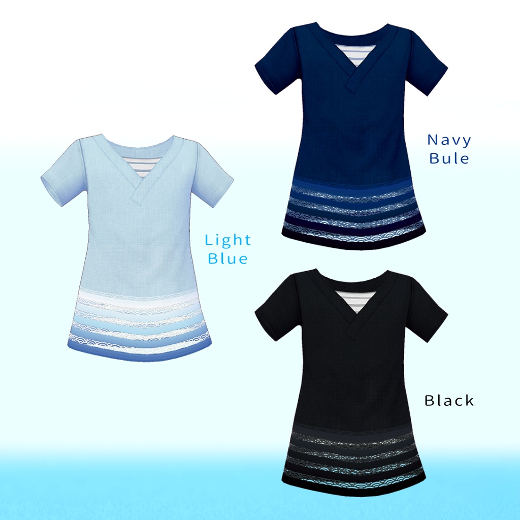 無料あり β版 (v0.14.0) VRoid用【KIMONOネックTシャツ -sazanami-】