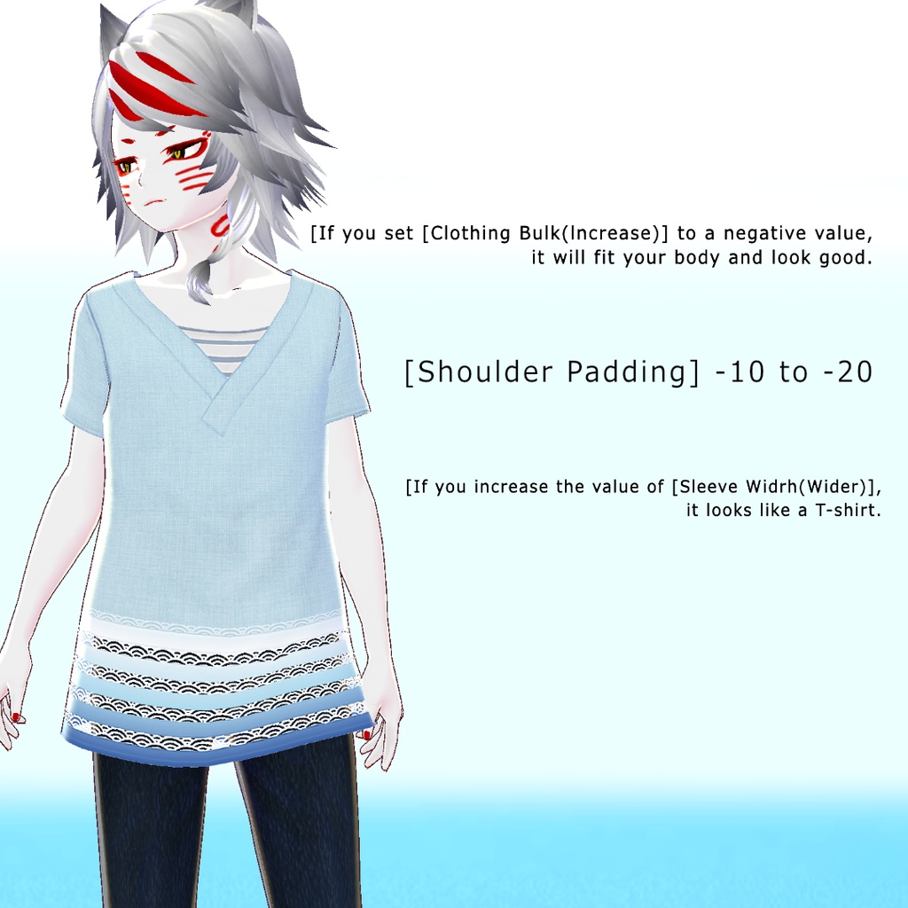 無料あり β版 (v0.14.0) VRoid用【KIMONOネックTシャツ -sazanami-】