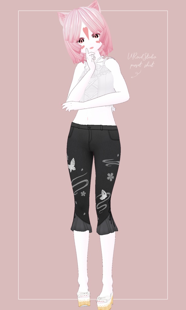 桜と蝶のフリルデニム - bottoms -