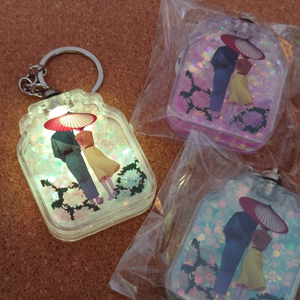 鬼太郎夫妻のLEDグリッターキーホルダー