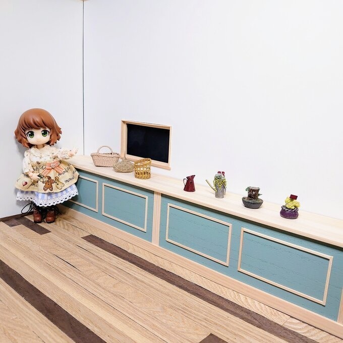 無塗装 ロングカウンター (ピスタチオ+無塗装) うちのこ部屋Ｌ対応 