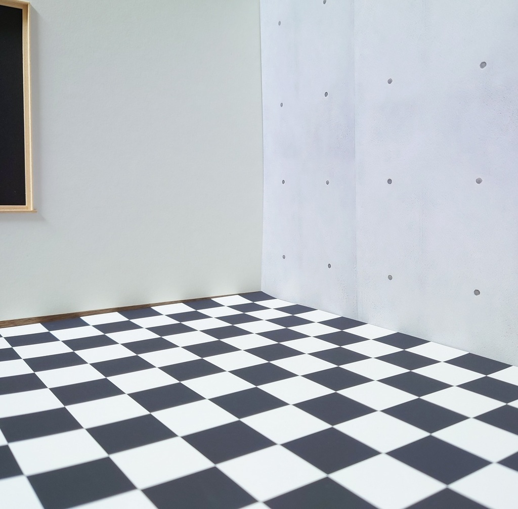 完成品 ベース+金属板入り床 白×黒チェック うちのこ部屋Lサイズ対応