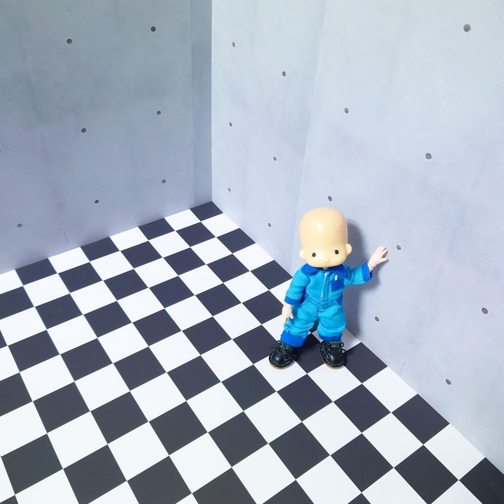 完成品 ベース+金属板入り床 白×黒チェック うちのこ部屋Lサイズ対応