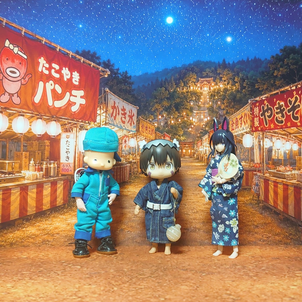 夏季限定 【背景紙のみ】セット 避暑地テラス/お祭り 着せ替えウォールL対応 ドール撮影背景