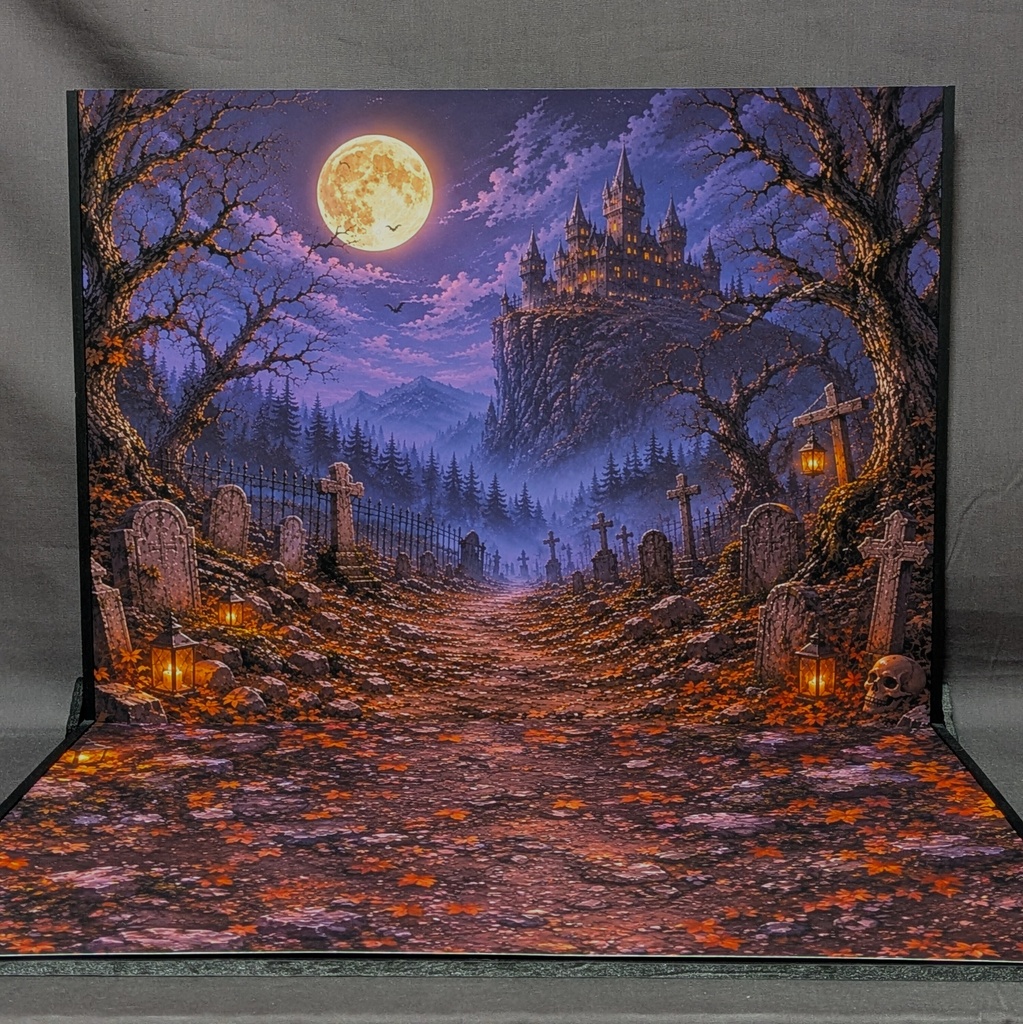 🎃限定 【ベース付き】 ハロウィンオーナメント付き撮影背景 オビツ11/ねんどろいどどーる 2026ドール撮影 着せ替えウォールＬ 受注制作 