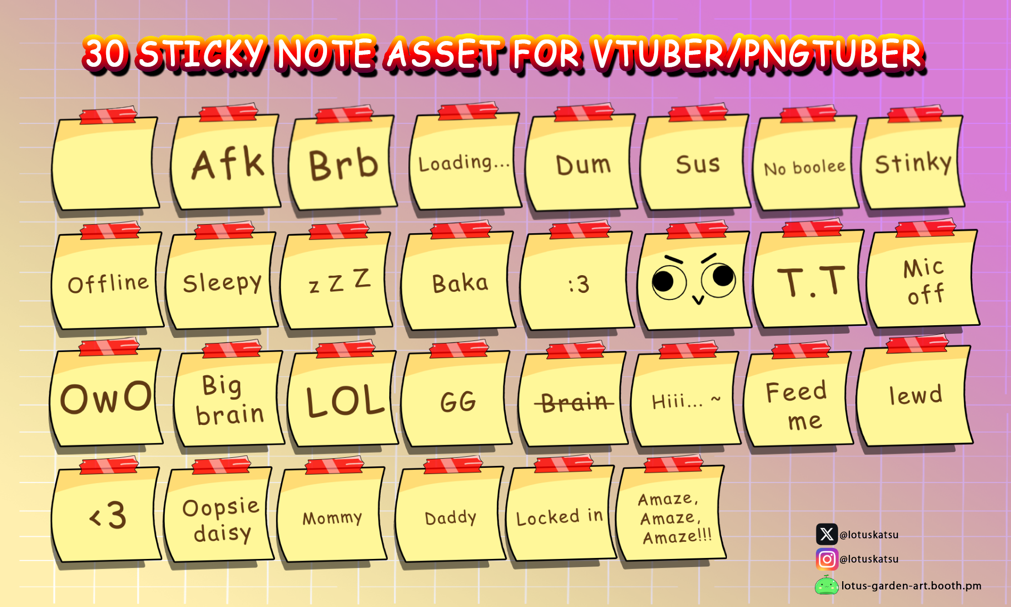 【Vtuber Assets】[FREE & FULL] 30x VTuber Sticky Note Stream Reaction ...