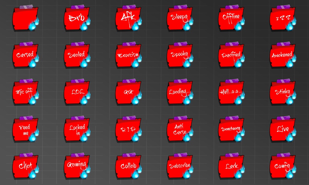 【VTuber素材】お札風付箋・青い炎 30点セット / Cursed Spooky Sticky Notes (Onmyo/Ghost/Blue Fire)