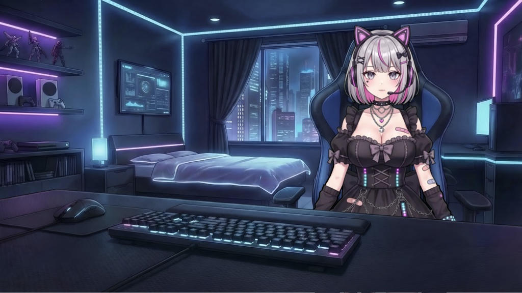 【動く配信背景】ネオン風ゲーミング配信部屋【PNG/PSD/ループ動画】