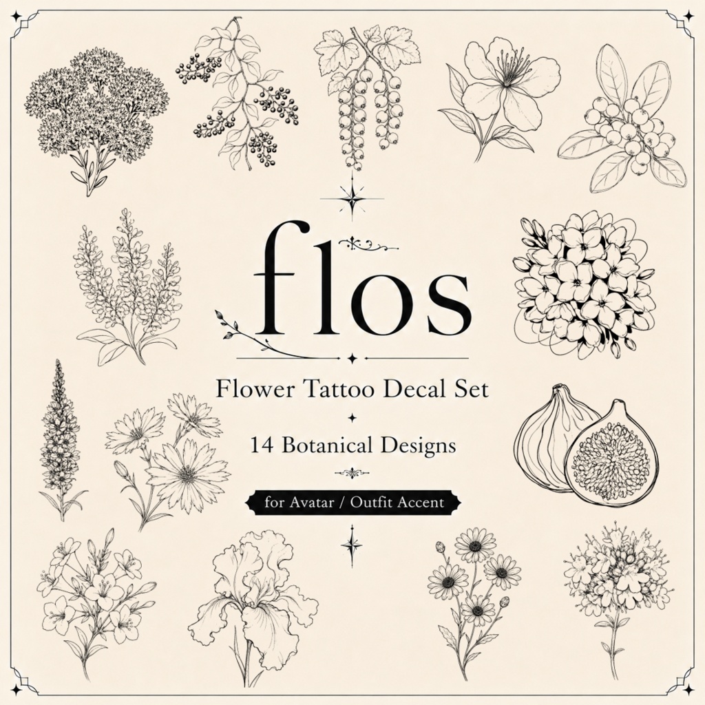 花のタトゥーデカールセット / flos Flower Tattoo Decal Set