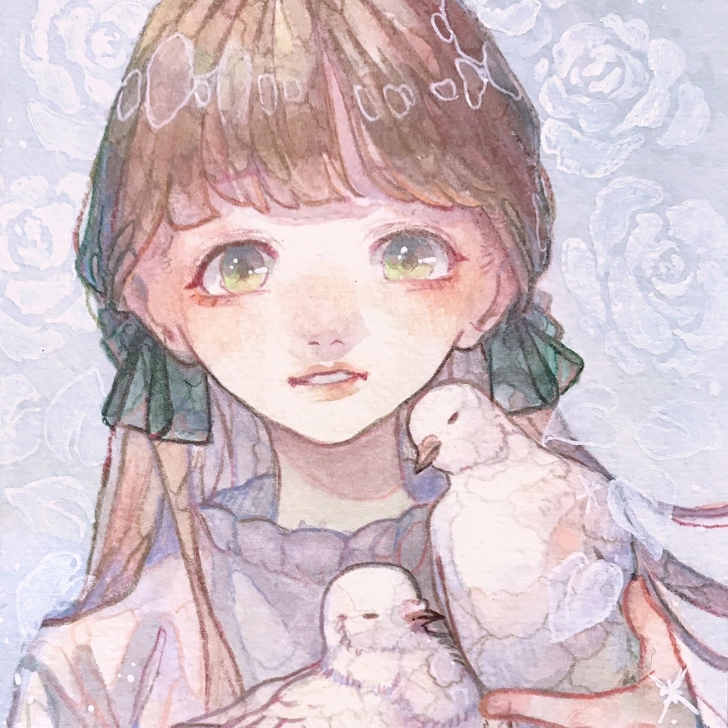 「鳩と少女」イラスト原画