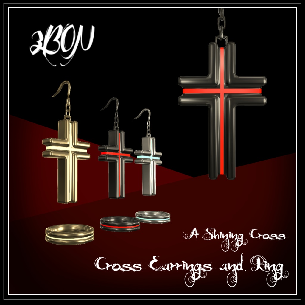 【無料】Cross earrings, ring