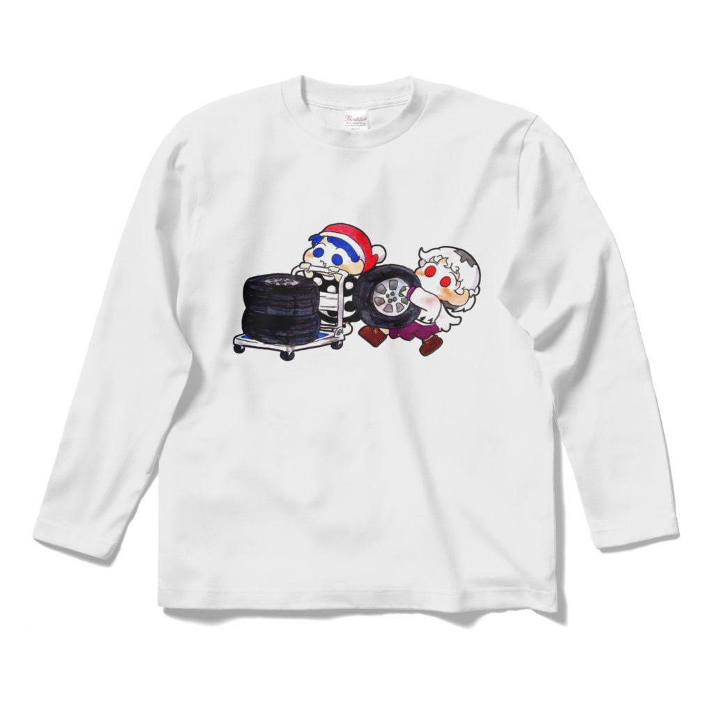 タイヤを運搬するドレサグロングスリーブTシャツ ホワイト