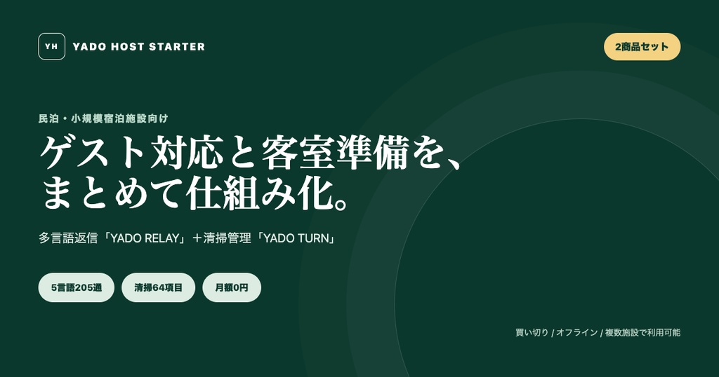 民泊運営スターターセット｜5言語返信205通＋清掃チェック64項目｜YADO HOST STARTER BUNDLE