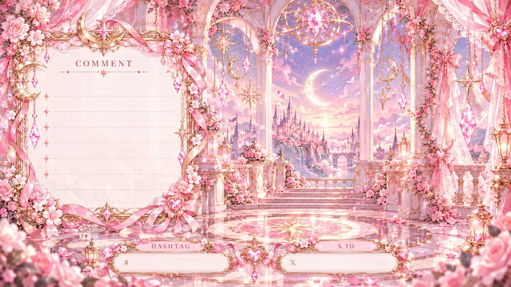 【VTuber配信背景】桜月の魔法宮殿|ピンク×リボンの幻想配信画面