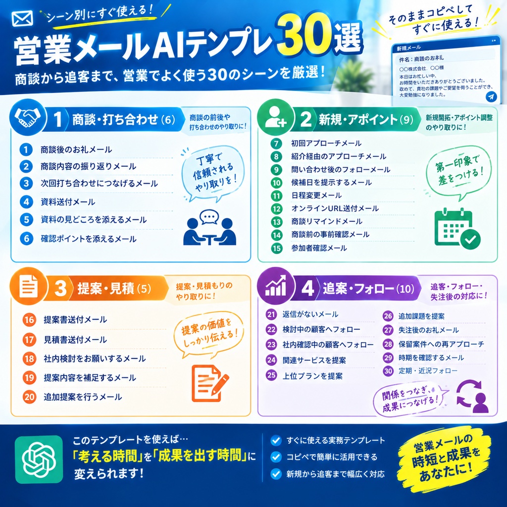 営業メールAIテンプレ30選|ChatGPTでメール作成を時短