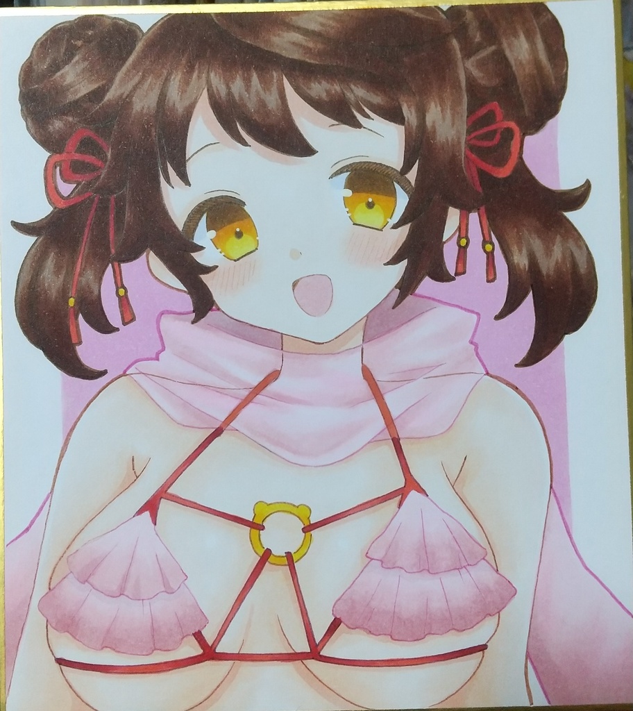 ボンバーガール 手描き色紙