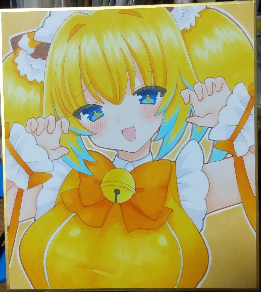 ボンバーガール 手描き色紙