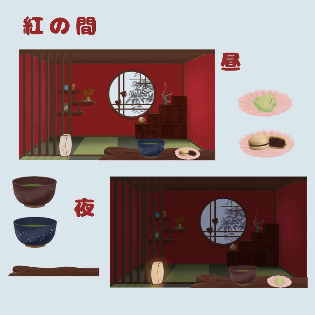千鳥の丸窓のある和室 配信背景