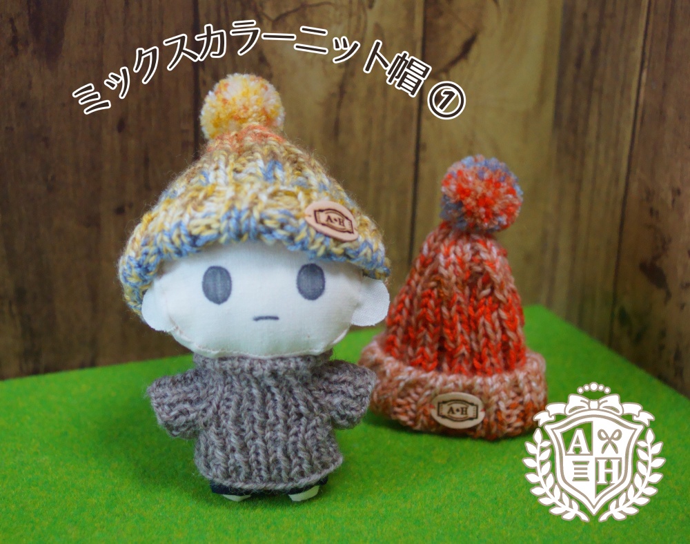 【10cmぬい】ミックスカラーニット帽①