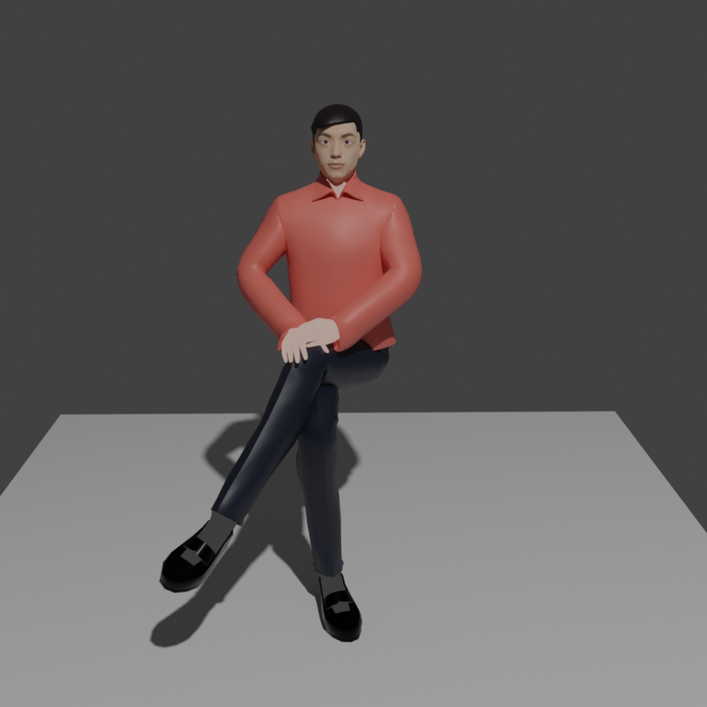 脚組して座る男