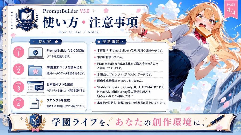 PromptBuilder v5.0 追加パック|学園パック