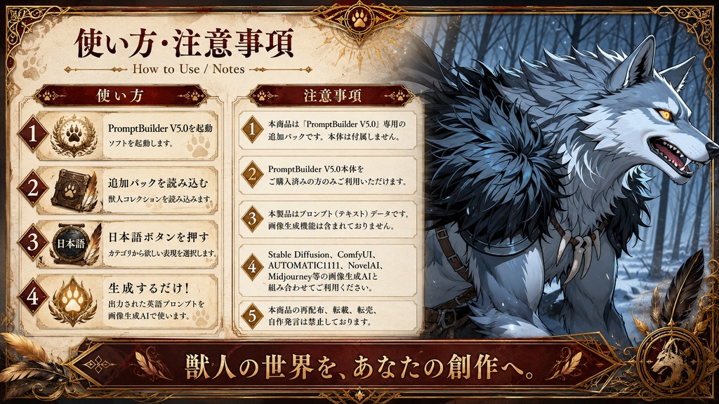 PromptBuilder v5.0 追加パック|ファンタジー追加パック【1】獣人コレクション