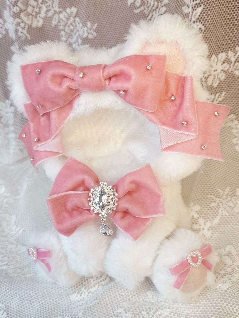 16cm❤️おすわり着ぐるみ🧸くま ピンクベロアリボン