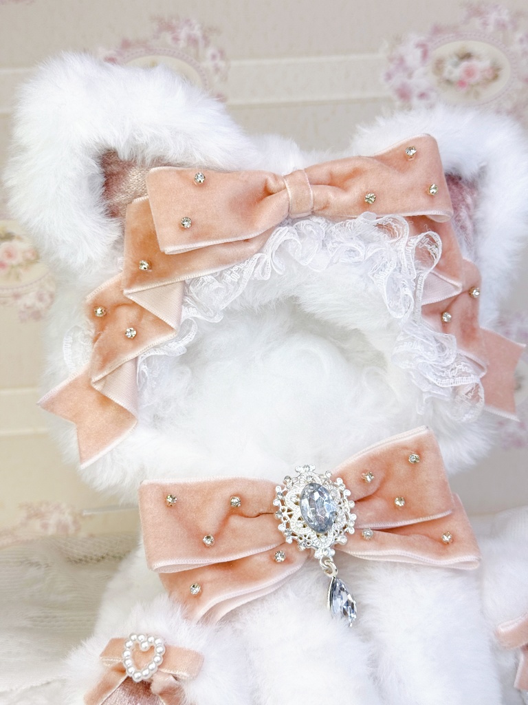 16cm❤️おすわり着ぐるみ🐈ネコ ベビーピンクベロアリボン