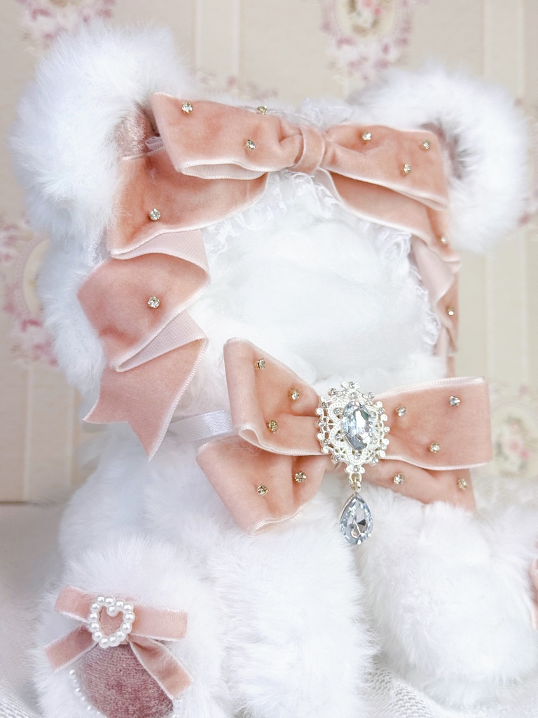 16cm❤️おすわり着ぐるみ🧸くま ベビーピンクベロアリボン