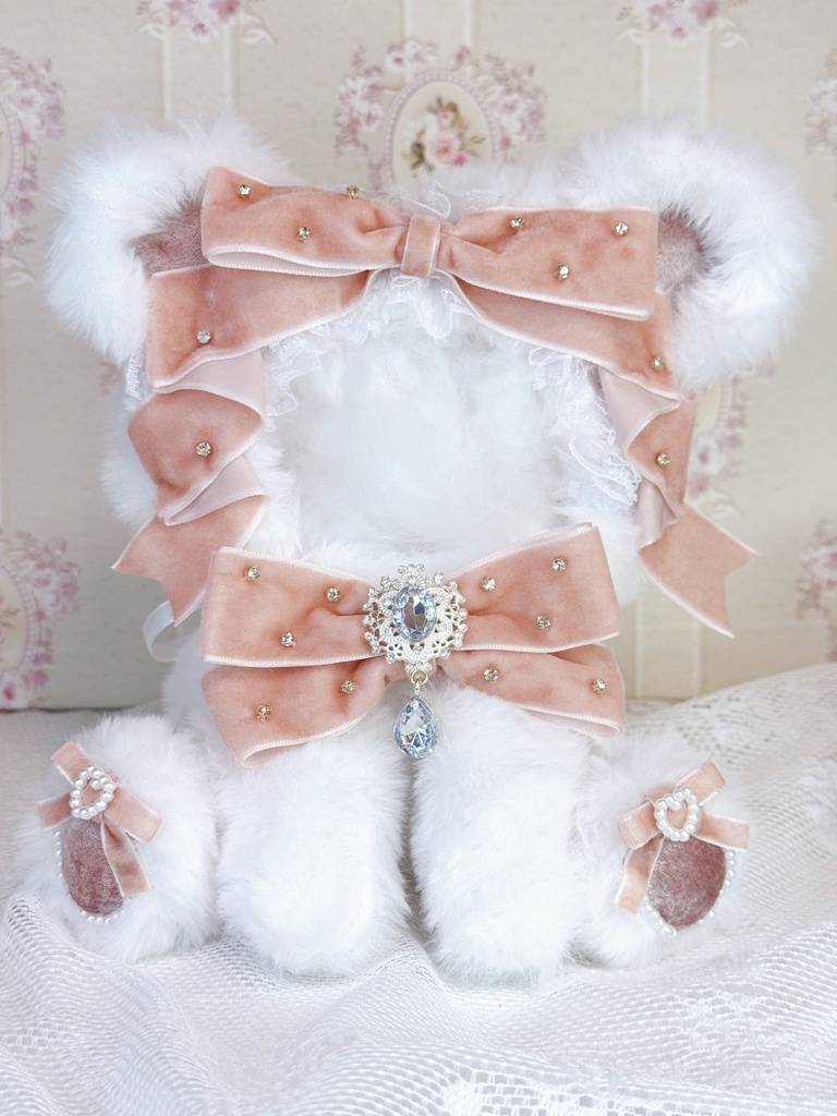 16cm❤️おすわり着ぐるみ🧸くま ベビーピンクベロアリボン
