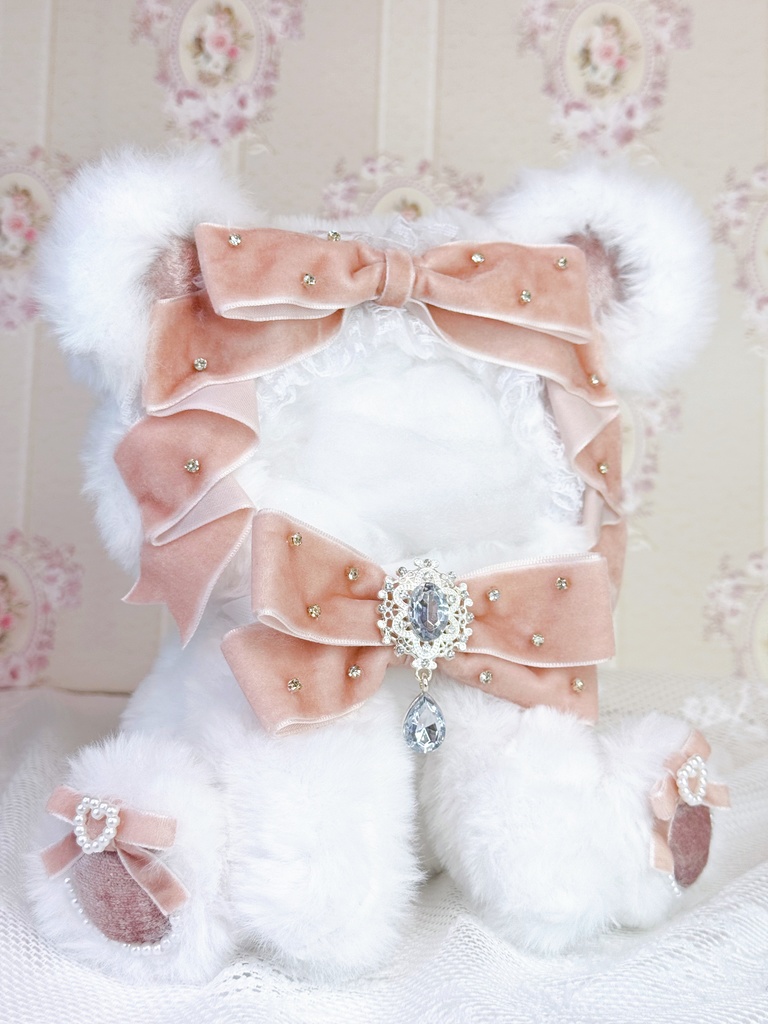 16cm❤️おすわり着ぐるみ🧸くま ベビーピンクベロアリボン