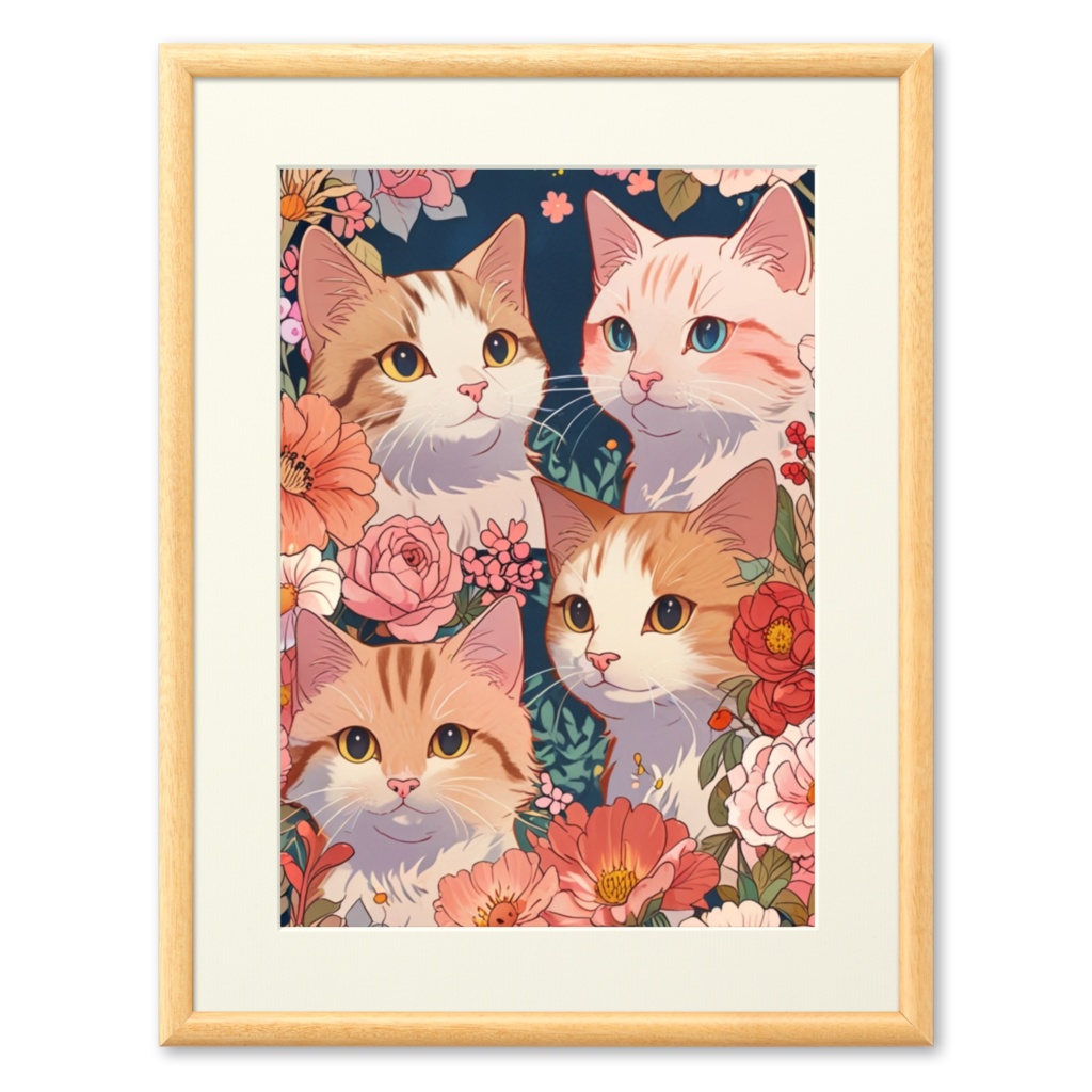 「フローラルキャッツ」– 猫アートプリント