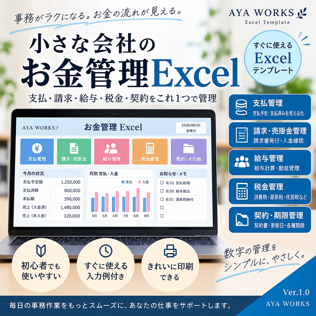 小さな会社のお金管理Excel｜支払・請求・給与・税金・契約をまとめて管理