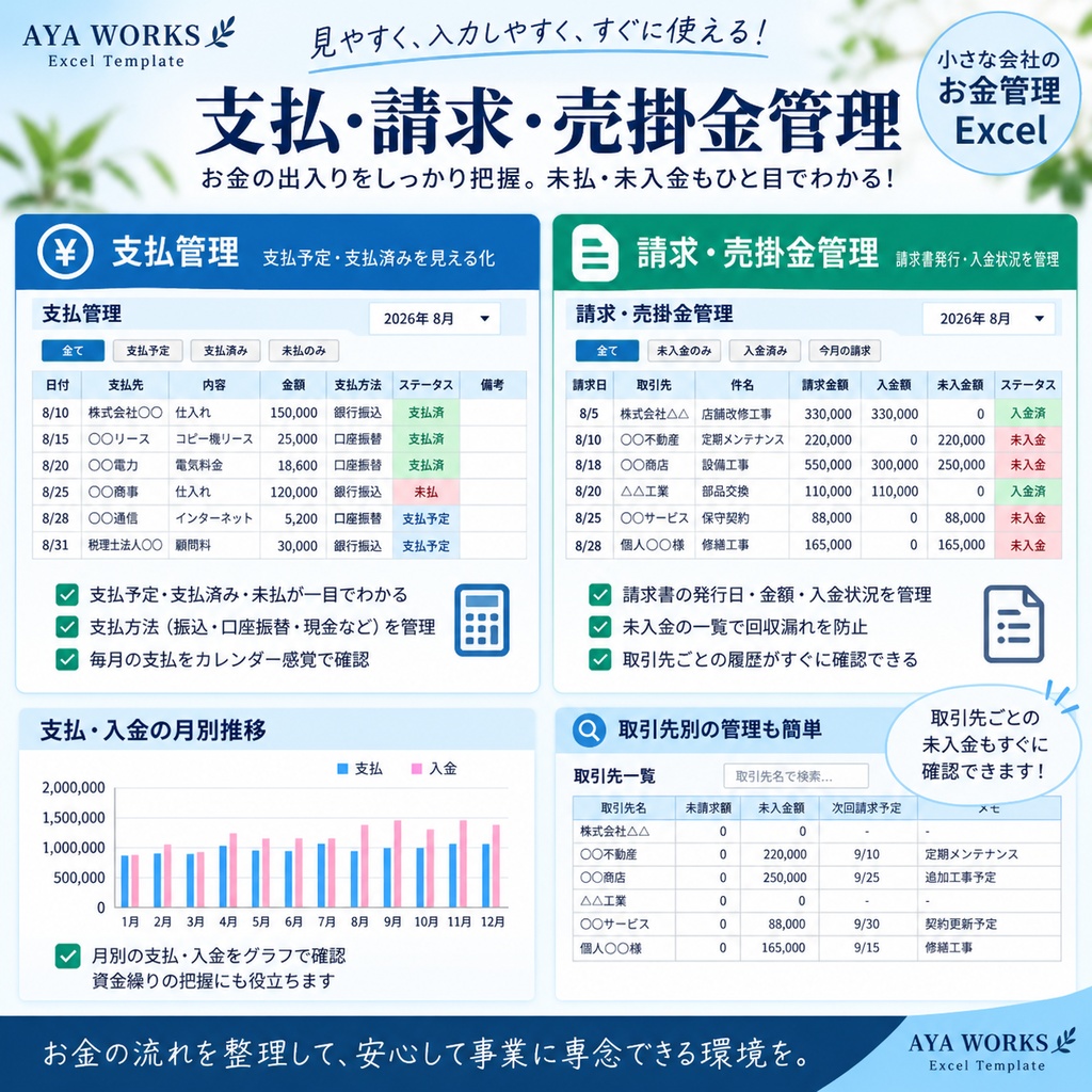 小さな会社のお金管理Excel|支払・請求・給与・税金・契約をまとめて管理