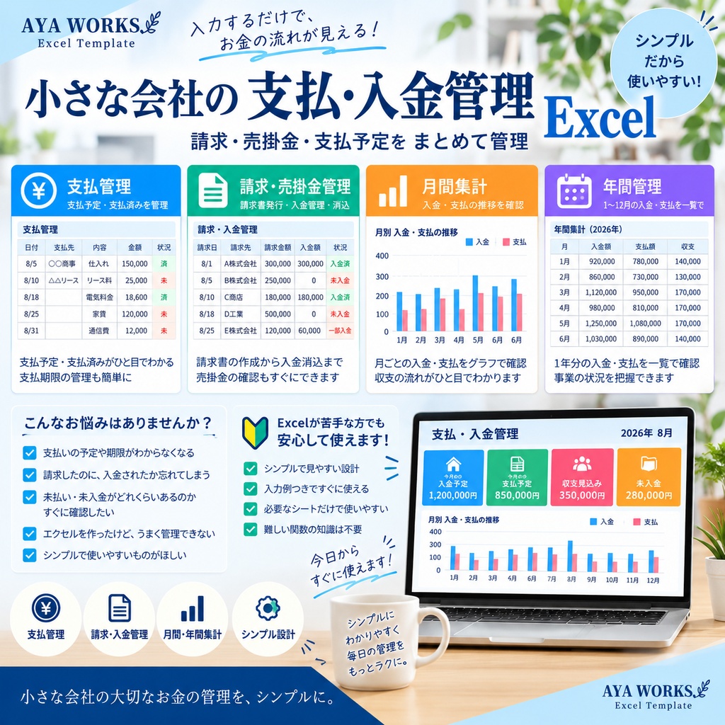小さな会社の支払・入金管理Excel｜請求・売掛金・支払予定をまとめて管理