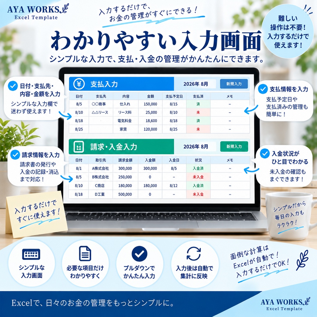 小さな会社の支払・入金管理Excel|請求・売掛金・支払予定をまとめて管理