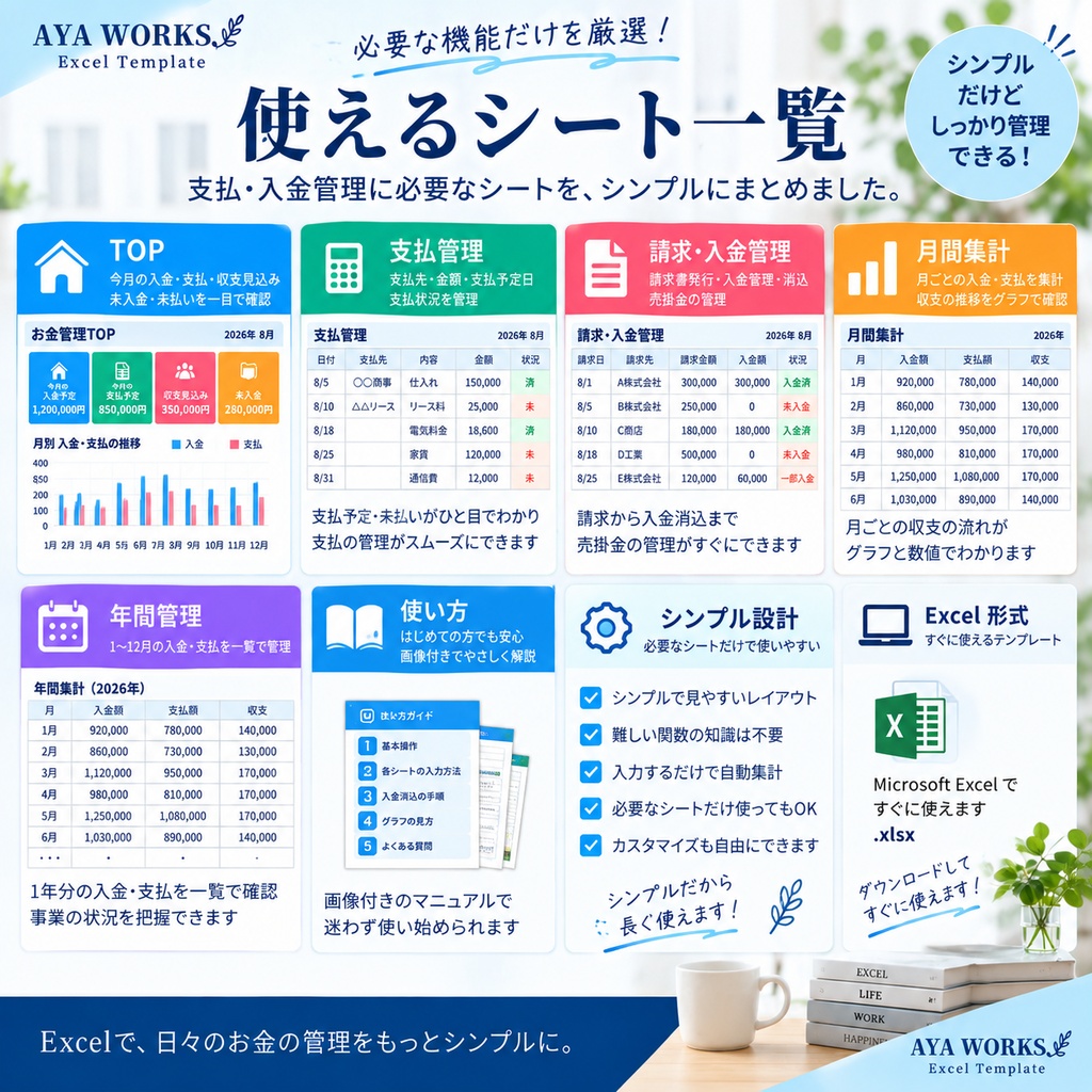 小さな会社の支払・入金管理Excel|請求・売掛金・支払予定をまとめて管理