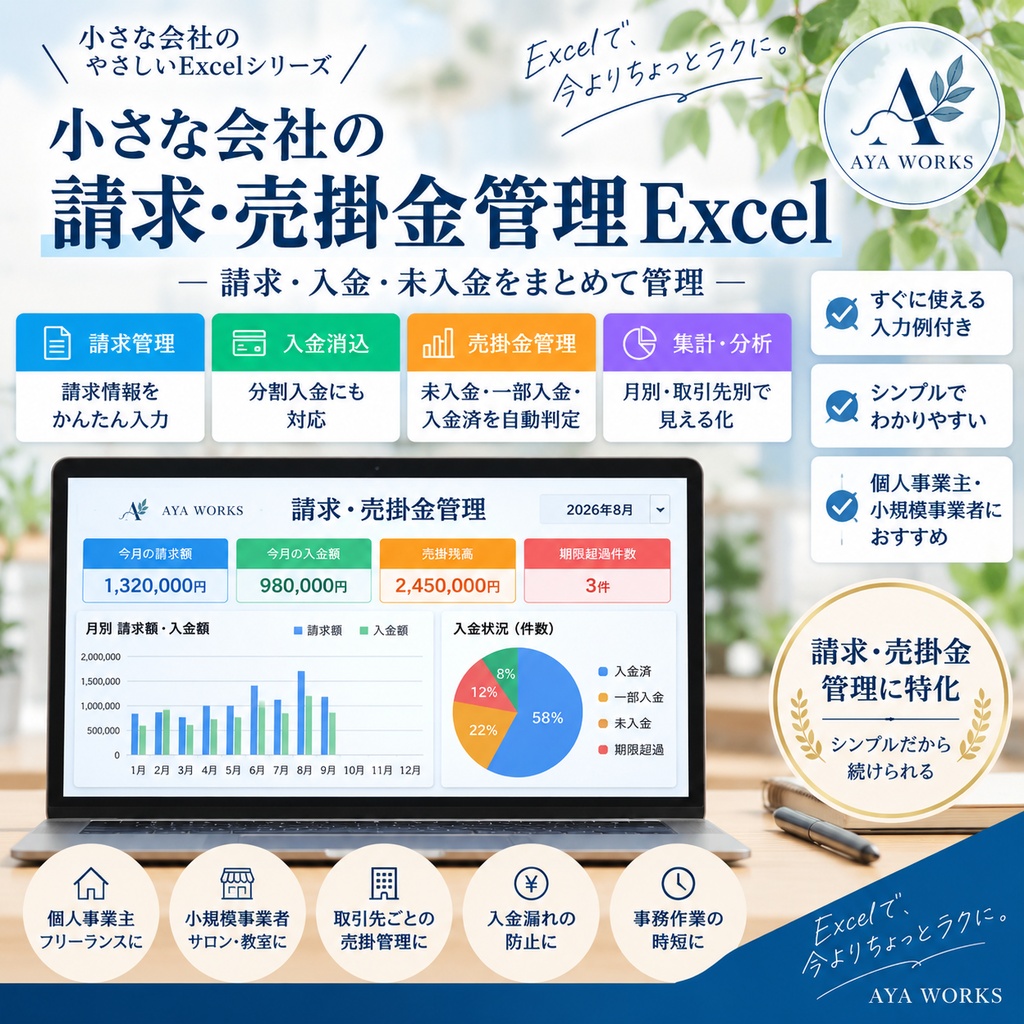 「小さな会社の請求・売掛金管理Excel｜請求・入金・未入金をまとめて管理」