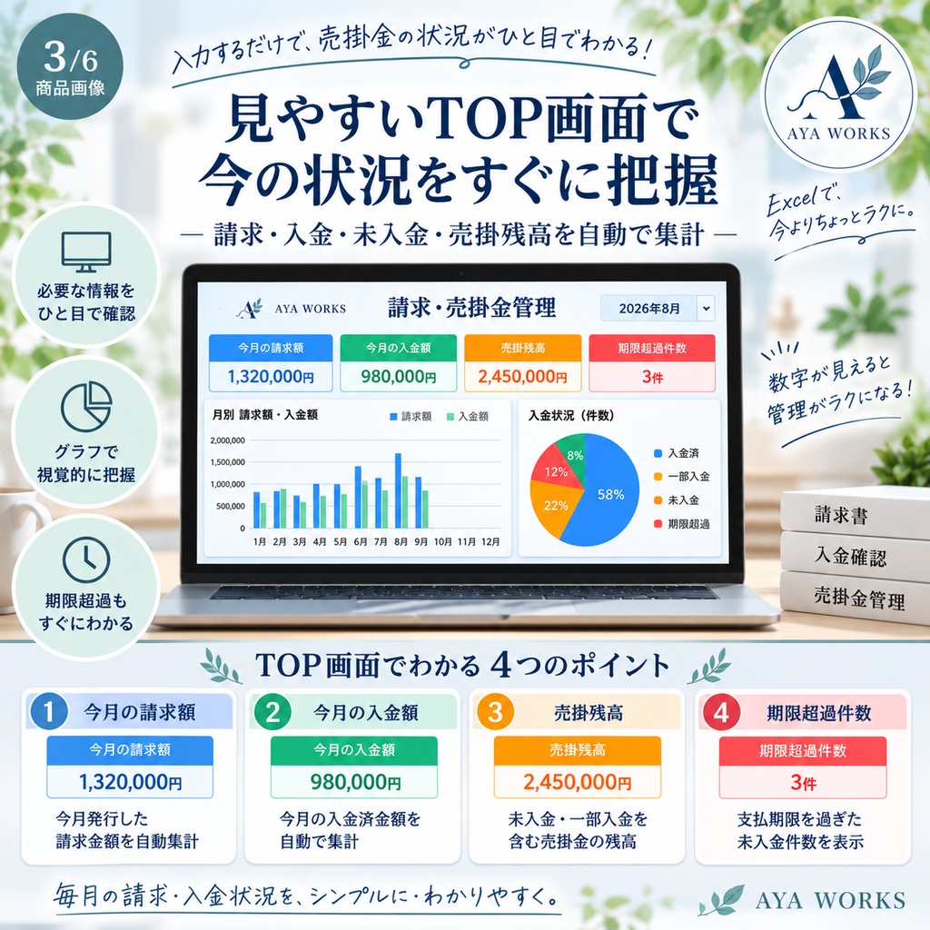 「小さな会社の請求・売掛金管理Excel|請求・入金・未入金をまとめて管理」