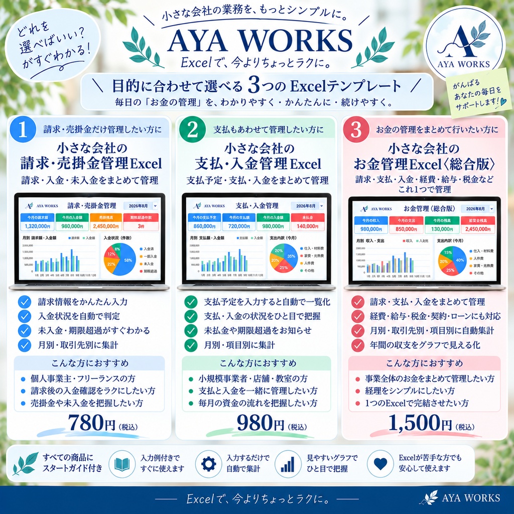 「小さな会社の請求・売掛金管理Excel|請求・入金・未入金をまとめて管理」