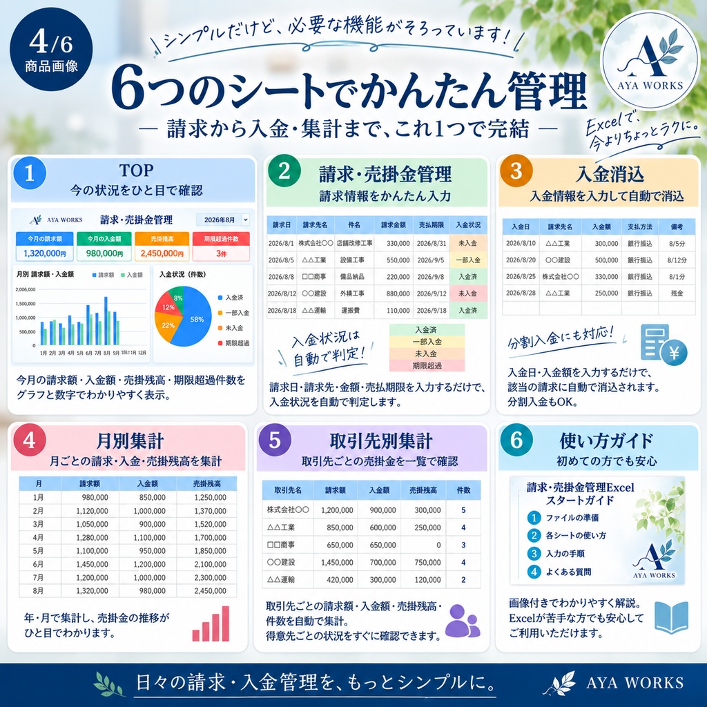 「小さな会社の請求・売掛金管理Excel|請求・入金・未入金をまとめて管理」