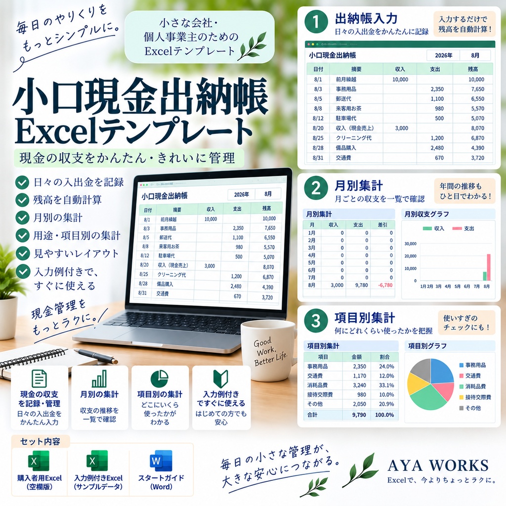 小さな会社の小口現金出納帳Excel｜入金・出金・残高をかんたん管理