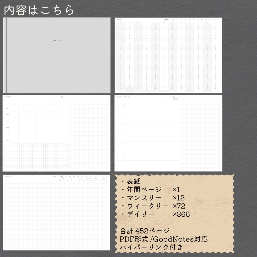 <日付なし>デジタルプランナー|シンプル週間|日曜始まり|全ページリンク付|GoodNotes対応