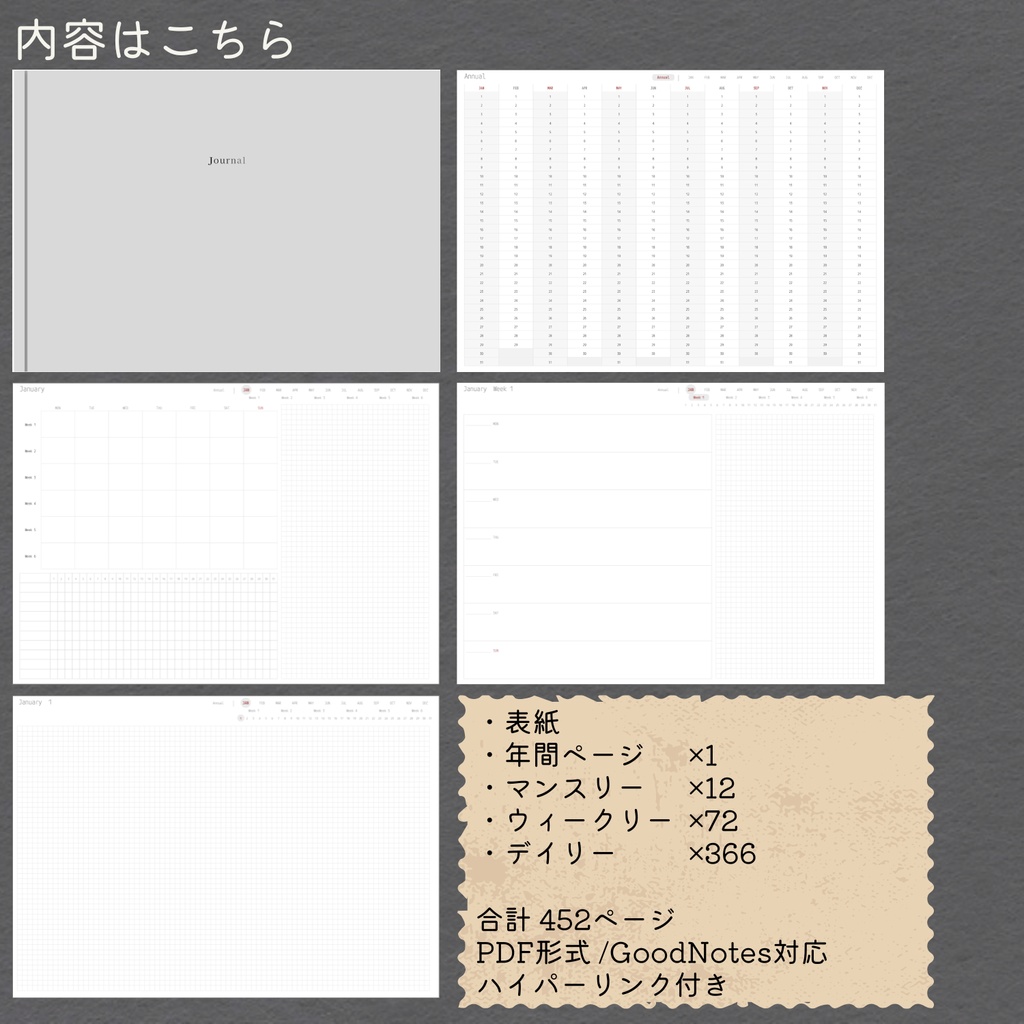 <日付なし>デジタルプランナー|シンプル週間|月曜始まり|全ページリンク付|GoodNotes対応
